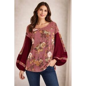 Free People / Flower Patch Waffle Top Balloon Sleeve Oversized in Moroccan Spice